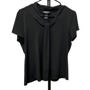 Notations Petite Flutter Sleeve Black Knot Front Blouse Sz LP